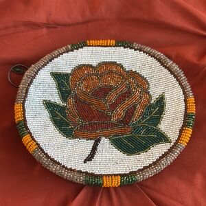 Native American SHOSHONE seed beaded rose 
Handcrafted Beaded Floral Clutch